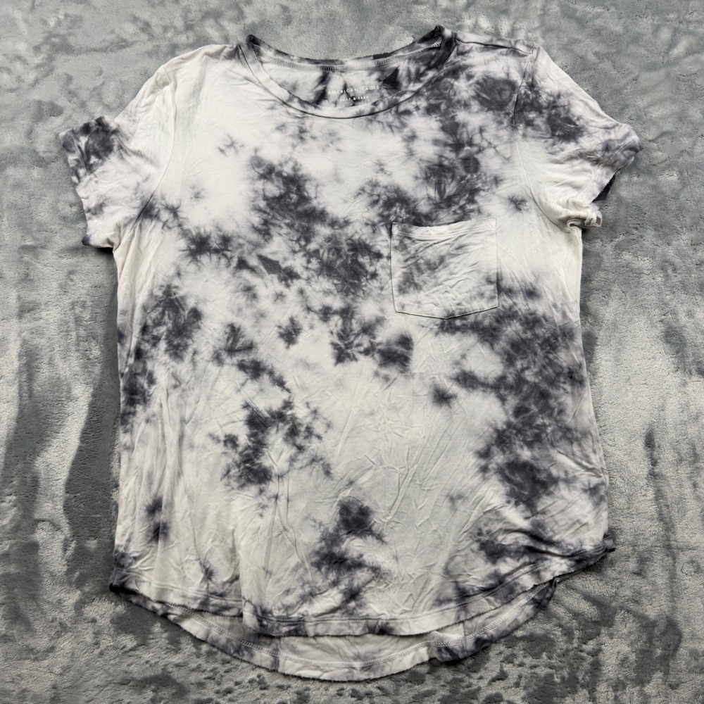 American Eagle Soft & Sexy Tie Dye Pocket Tee Grey White Large